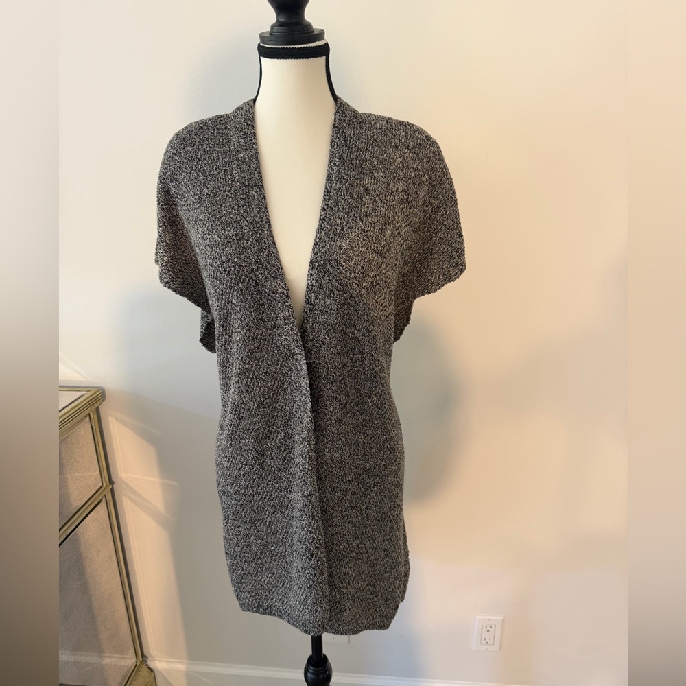 Eileen Fisher Long Open-Front Kimono/ Cardigan size XS/S black/beige